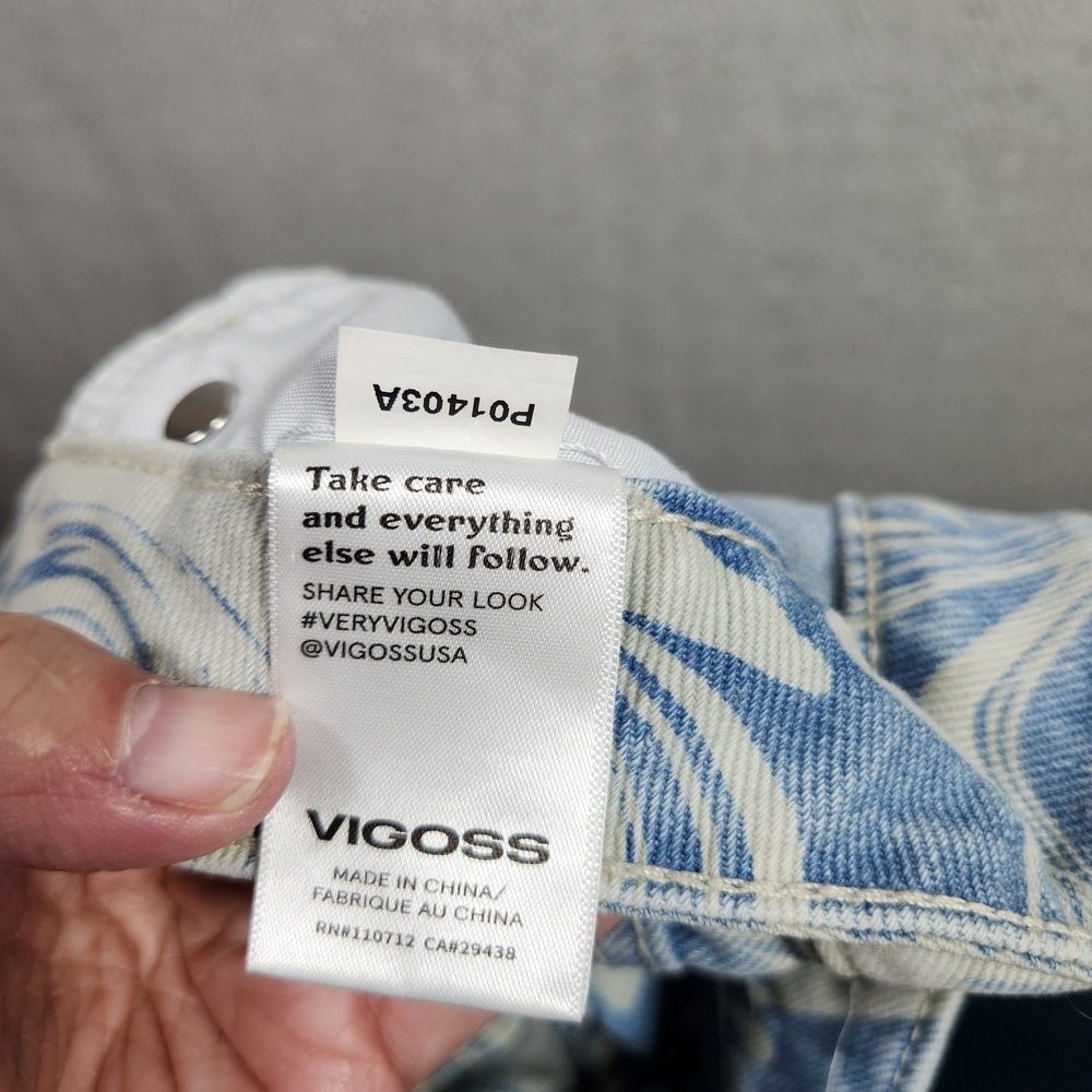 Vigoss Womens Slim Straight Size 27 Light Blue and White Swirl Patterned Jeans - Picture 5 of 10
